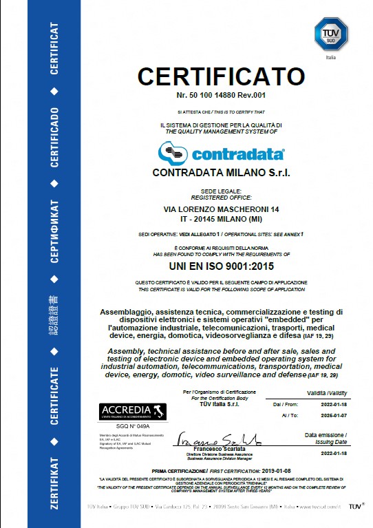Certificato ISO-9001 Contradata 